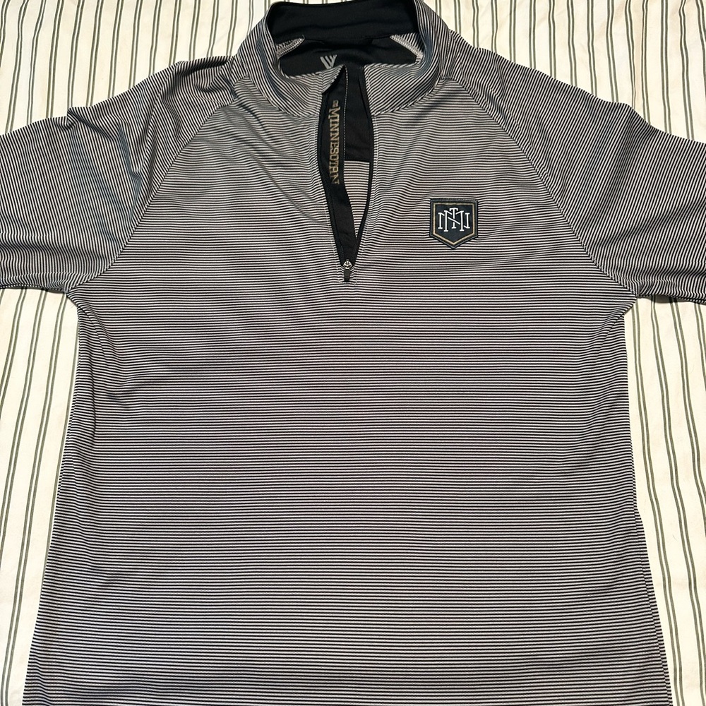 Men's Striped Gray Quarter-Zip Shirt- medium- from The Minnesotan